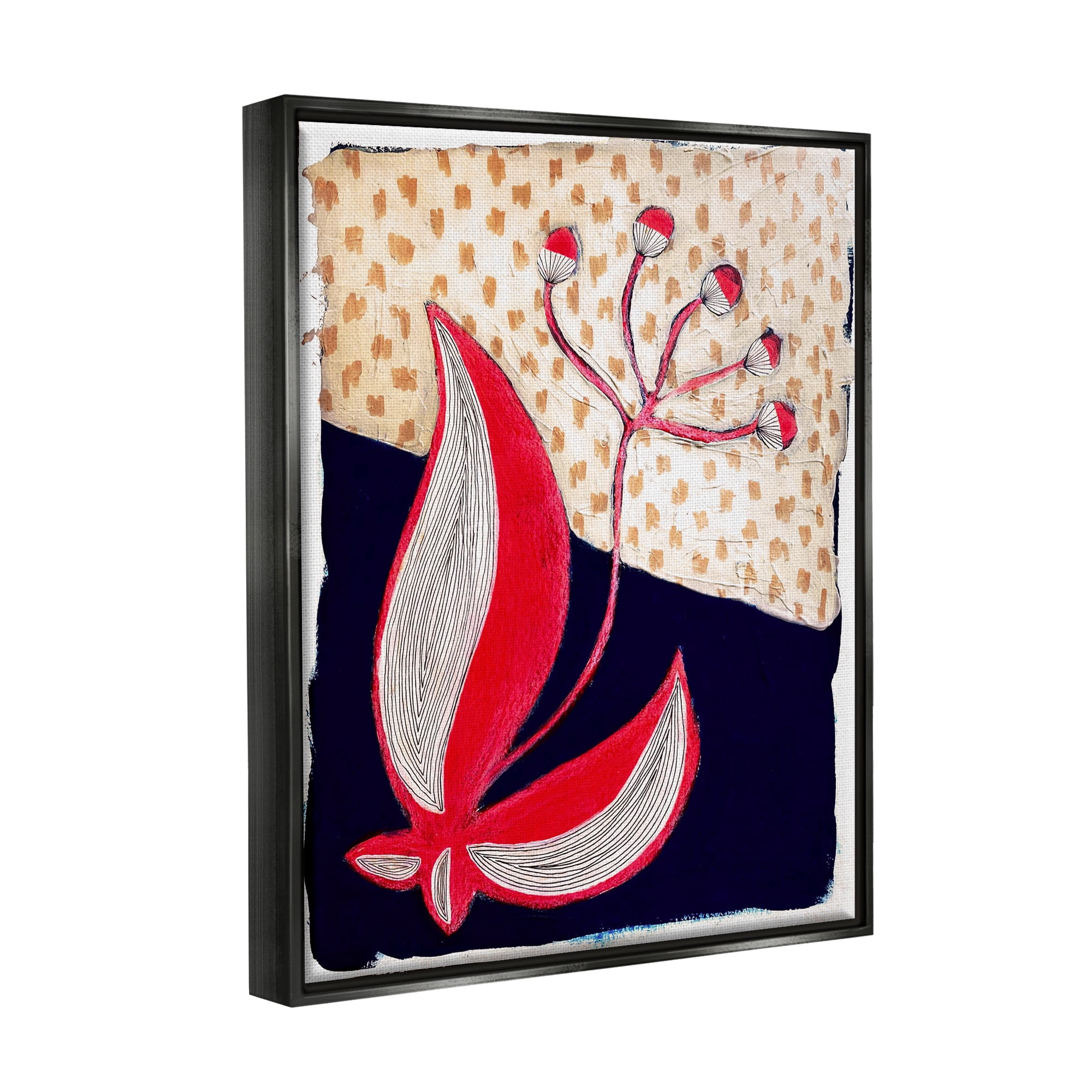 Stupell Industries Abstract Boho Flower Botanical & Floral Painting Black Floater Framed Canvas Art Print Wall Art, 25 x 31