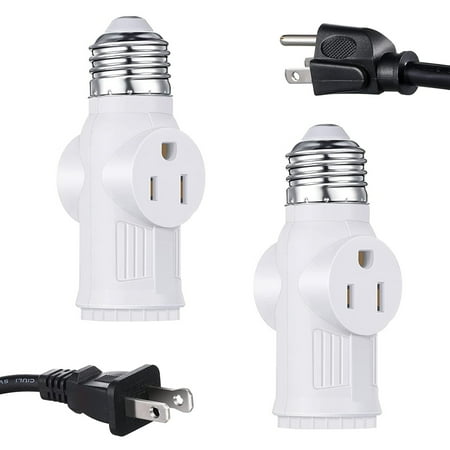 

2 Pack 3 Prong Light Socket to Plug Adapter E26/E27 Polarized Light Bulb Socket Outlet Adapter Light Bulb Plug Socket Adapter 3 Prong Socket Converter Outdoor for Garage Porch