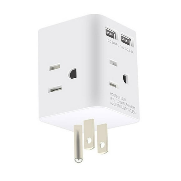 Multi Plug Outlet Extender Electrical Wall Outlet Splitter with 4 15amp AC Outlets 2 USB Ports US Plug
