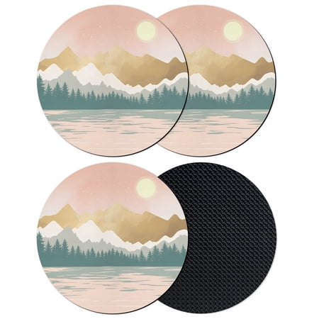 Boho Mountains Coasters Set of 4 Absorbent Coasters for Drinks Abstract Gold Sun Forest Landscapae Coaster for Desk Coffee Table Protection Home Decor House Warming Gifts 4