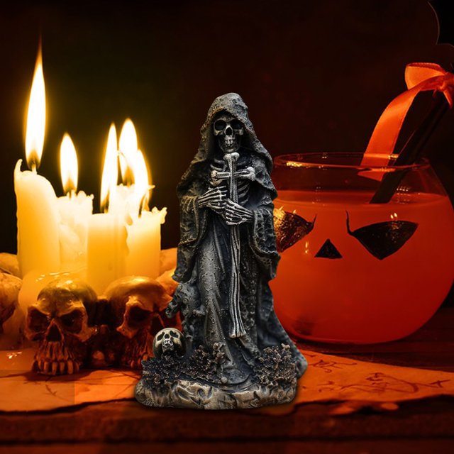 Juguetes para piscina, juguetes para bebés y niños pequeños: estatua de la Parca sosteniendo una estatua de la Santa Muerte, figura decorativa gótica de resina, estatua de terror para decoraciones de