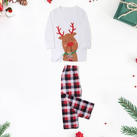

SUWHWEA Christmas Pajamas for Family Boys Girls Christmas Cute Lattice Elk Print Top Pants Suit Family Parent-child Wear Kid Family gifts on Clearance