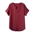 thumbnail image 6 of Summer Saving Wycnly Womens Blouses and Tops Dressy Comfy Lightweight Loose Fit Casual Pullover Tshirts Summer Solid V-Neck Short Sleeve Cute Tees Tops Wine l, 6 of 7
