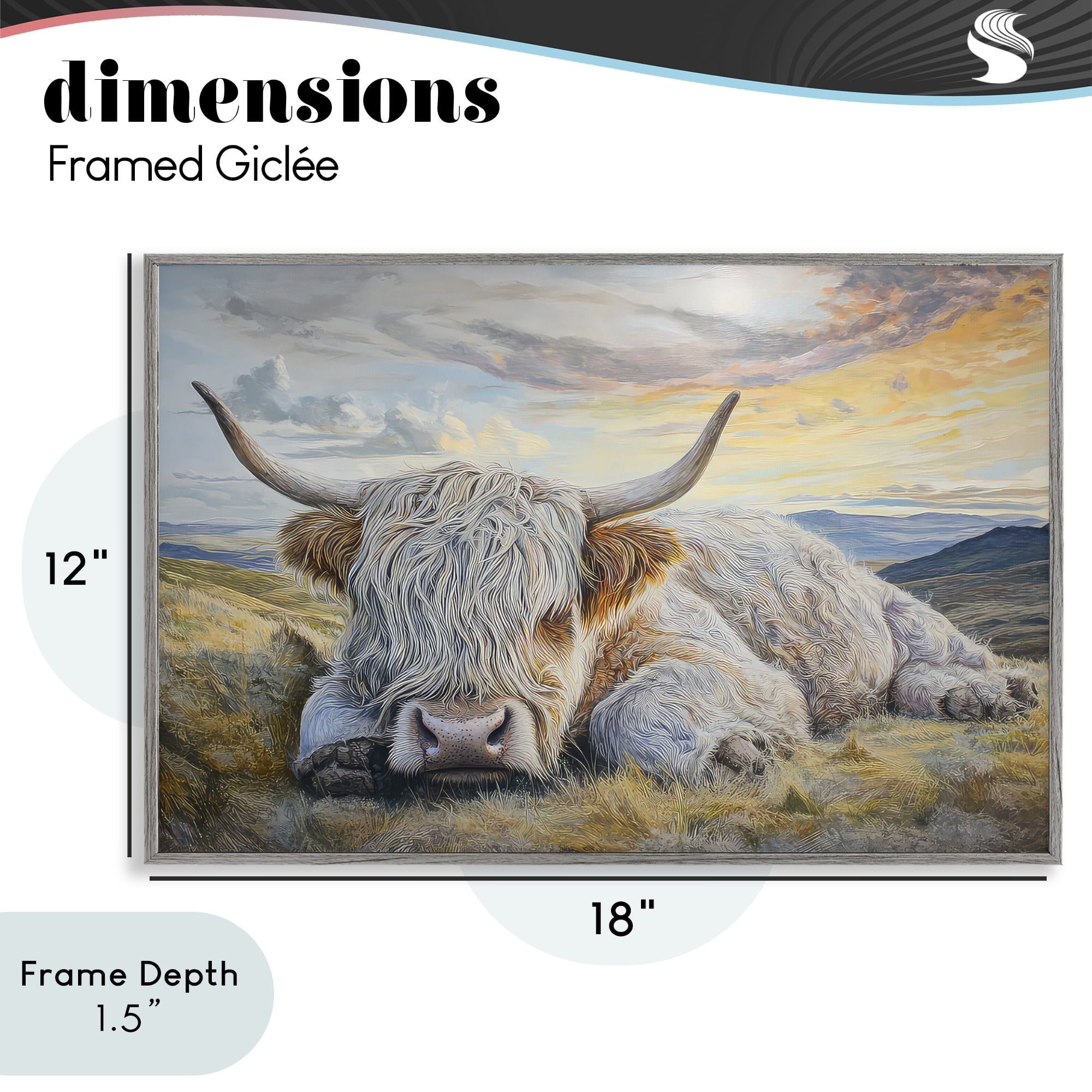 Stupell Industries Sleeping Highland Cow Pastoral Gray Framed Giclee Art, design by The Wands Want