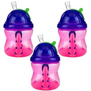 Sip Straw - Nuby 2 Handle Flip n' Sip Straw Cup, 8 Ounce - 3 Pack, Pink/Pink/Pink