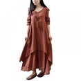 thumbnail image 2 of Femmes Coton et Lin Maxi Robe 2018 Printemps Été Faux Deux Pièces Demi-Manche en Vrac Robe Irrégulière Oversize, 2 of 9