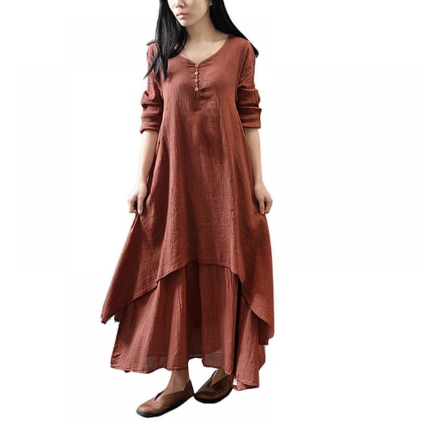 Women Cotton and Linen Maxi Dress 2018 Spring Summer False Two-Piece Half  Sleeve Loose Irregular Dress Oversize - Walmart.ca