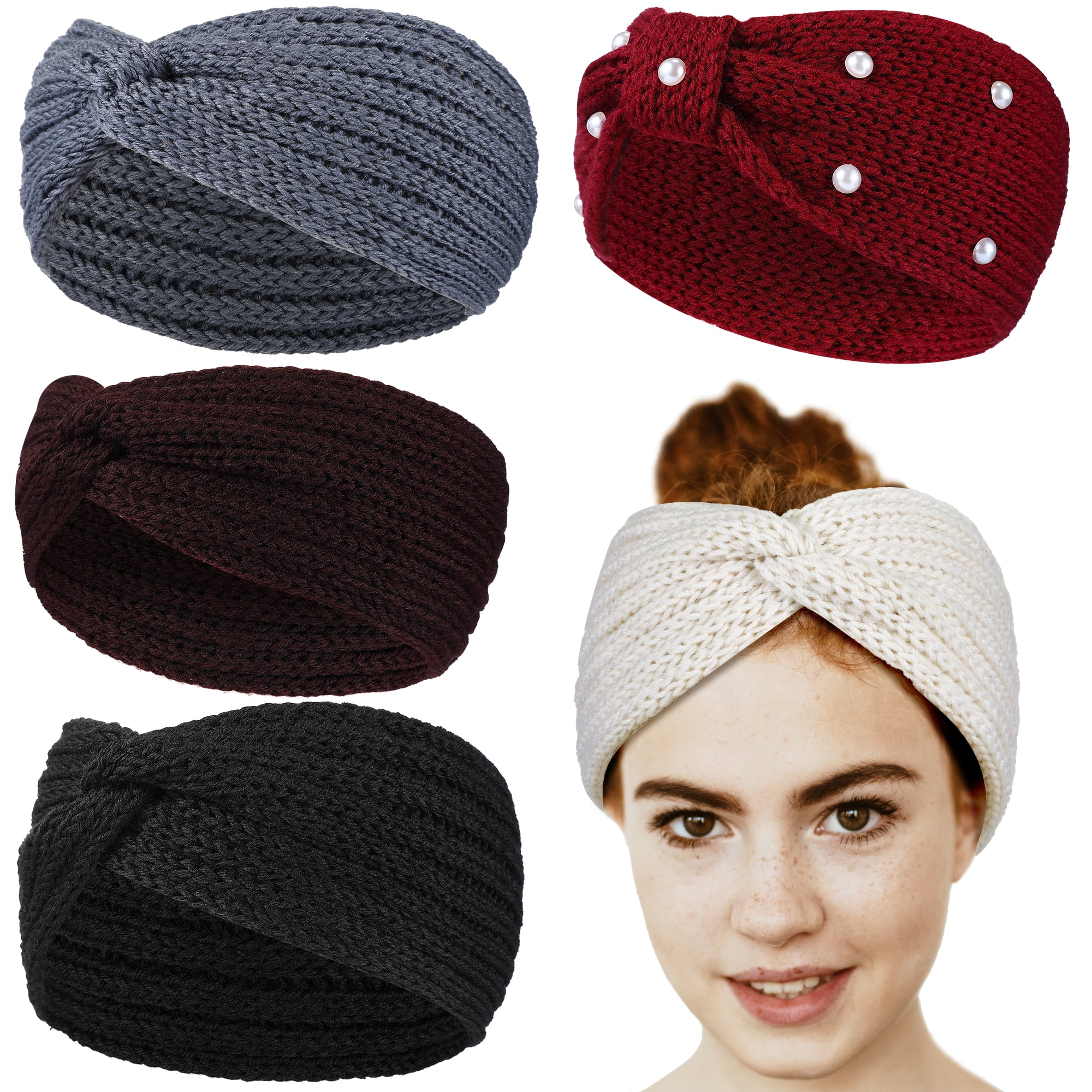 Geyoga 5 Pieces Crochet Ear Warmer Headband Knit Headband Twist Bowknot