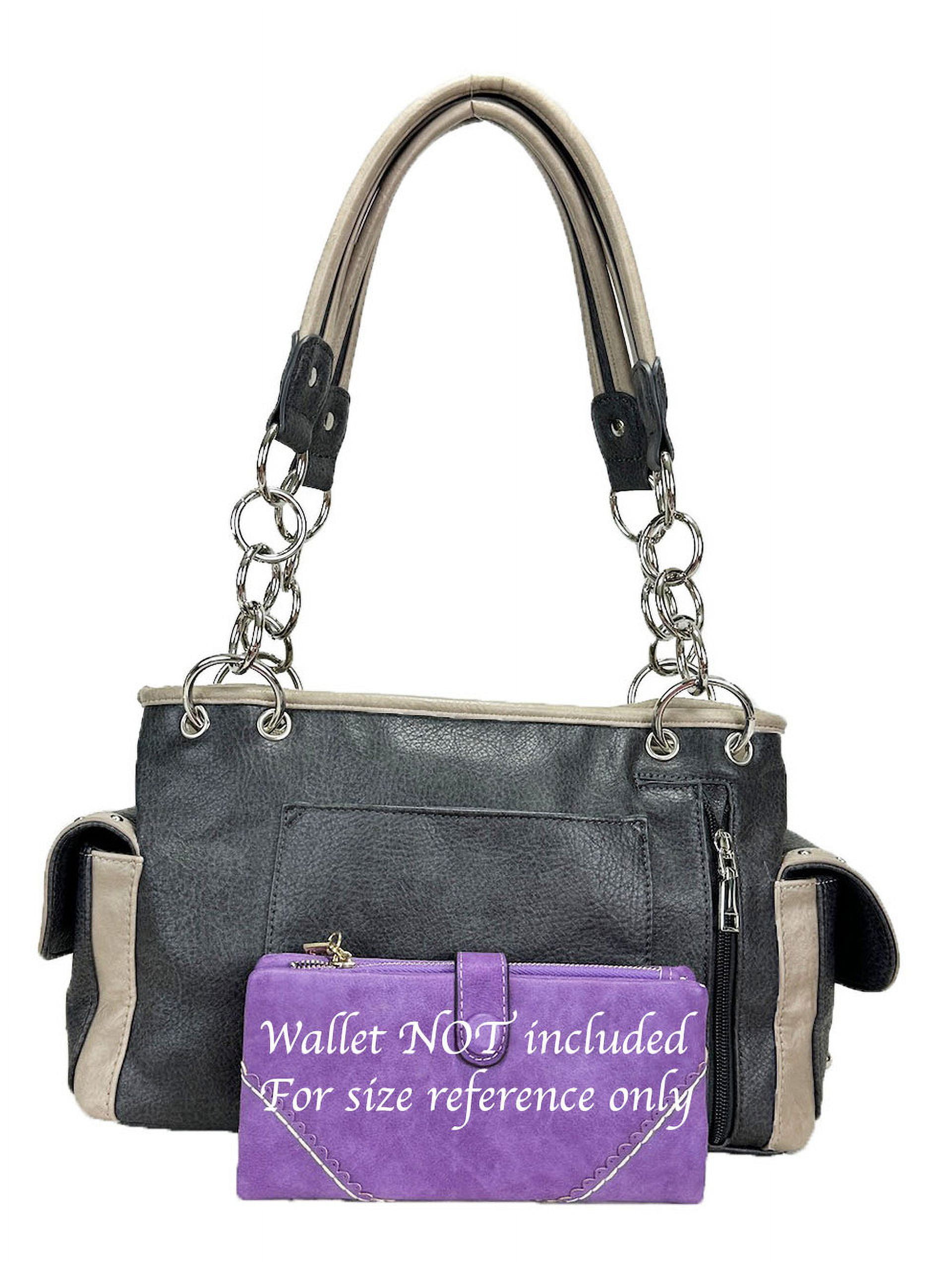 ZZFAB Rhinestone Angel Wing & Cross Western Handbag Grey