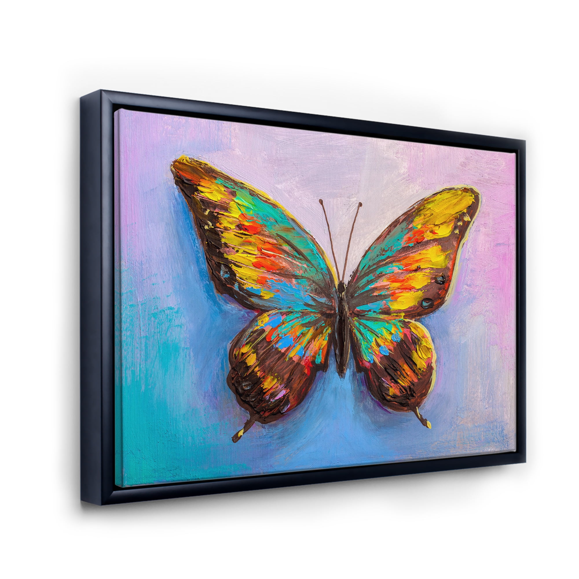 Designart 'Beautiful Butterfly In Orange and Turquoise' Modern Framed Canvas Wall Art Print