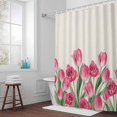 thumbnail image 6 of Pink Tulip Flower Shower Curtain for Bathroom Decor, Spring Leaf Floral Plant Beige Linen Waterproof Fabric Shower Curtain, 60"x72" Set with 12 Hooks, 6 of 9