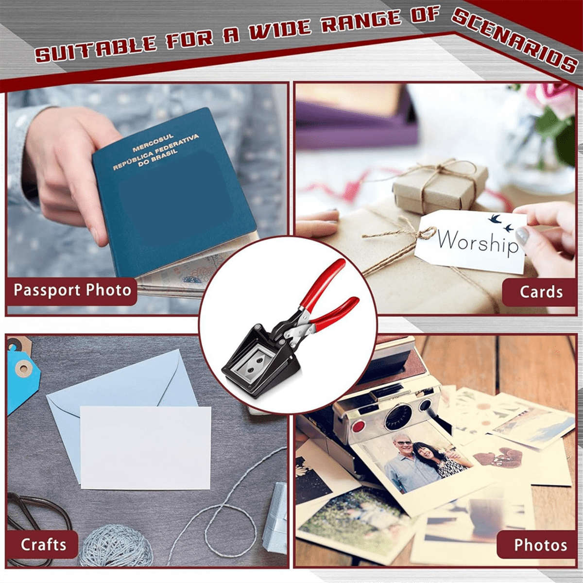 Handheld Passport Photo Cutting Machine Photo ID Die Cutting Machine Hole Punch Suitable for Office(1.4 Inch X 1.8 Inch)