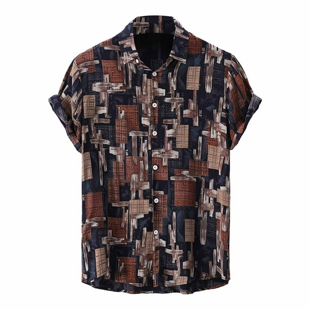 Camisa de solapa de manga corta con estampado informal de verano para hombre Pompotops oipoqjl44601