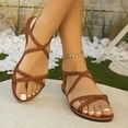 thumbnail image 5 of CQONEPT Womens Sandals Square Open Toe Fashion Slide Sandals Women Dressy Summer Flat Beach Brown Size 6.5, 5 of 9
