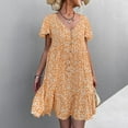 thumbnail image 4 of V Neck Dress Ruffle Hem Dress Floral Print V Neck Dress Flutter Short Sleeve Front Button Ruffle Hem Dress For Women Yellow M ANGGREK AH2884, 4 of 6