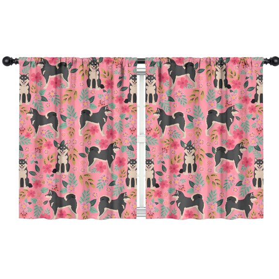 Blackout Kids Curtains,Shiba Inu Dog and Flower Floral Childrens Insulated Curtains Set Of 2,Bedroom Essentials,Toddler Room Decor 42x54in(106x137cm)