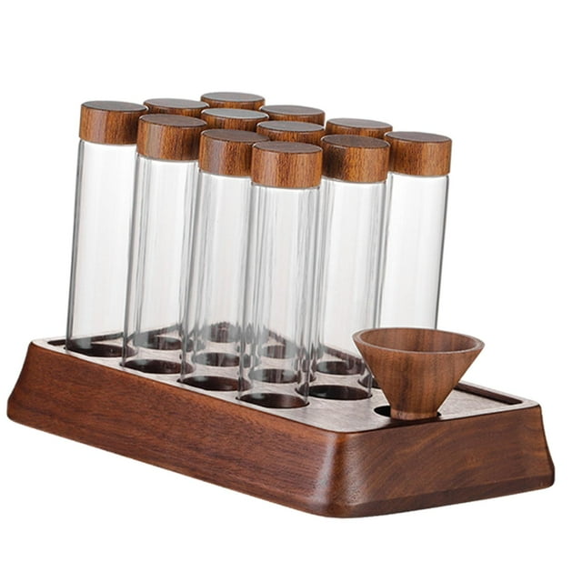 pitrice Glass Test Tubes with Display Rack Storage Bean Coffee Tubes for Coffee Shop 8 Hole 12 Hole