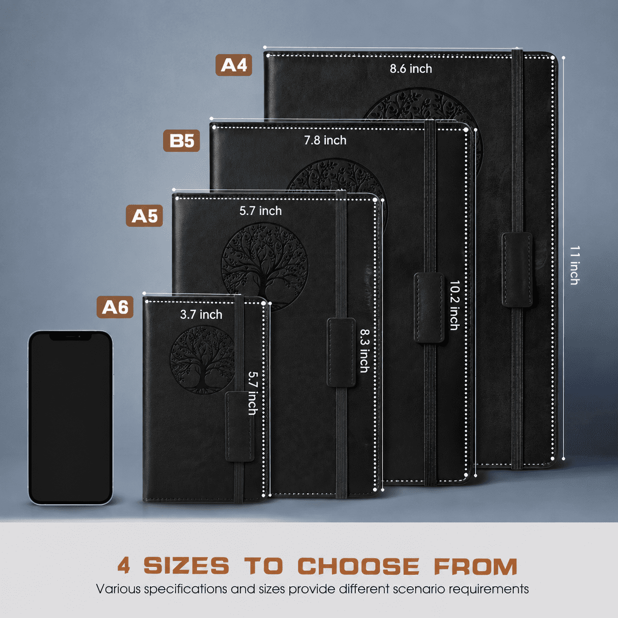 Black Lined-256 Pages (7.8 ×10.2 ) B5 Hardcover Faux Leather Writing Notebook