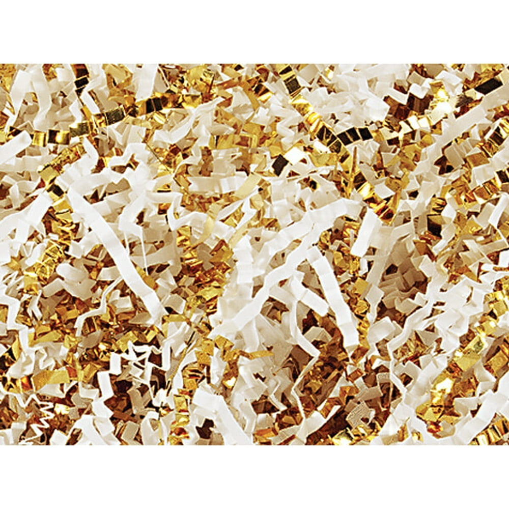 White and Gold Cut / Shredded Paper Gift Box & Basket Filler Crinkle Paper White and Gold Cut / Shredded Paper Gift Box & Basket Filler Crinkle Paper