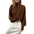 thumbnail image 1 of SAYOO Women's Solid Color Sweaters, Lantern Long Sleeve Turtleneck Knit Pullover Jumper Tops, 1 of 3