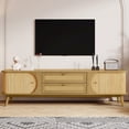 thumbnail image 4 of Euroco Rattan TV Stand for TVs up to 75", Modern Entertainment Center with Storage Cabinets & Drawers, Cable Management, Media Console Table for Living Room, Natural Brown, 4 of 8
