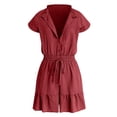 thumbnail image 7 of vigerkar Summer Rompers for Women 2026 V Neck Short Sleeve Button Up Ruffle Jumpsuit Outfit with Pockets (Red, L), 7 of 7