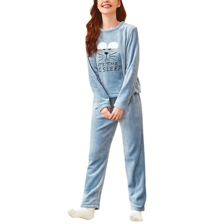 

Women Pyjamas Thickened Warm Flannel Plush Cuddly Loungewear Leisure Suit With Checked Trousers Female Chemise Nightie Nightwear