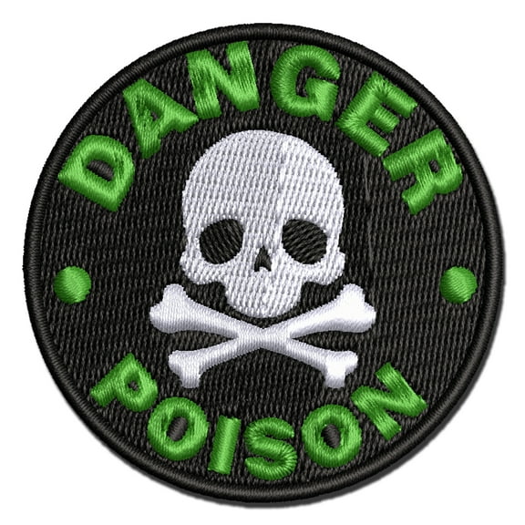 Danger Poison Skull and Cross Bones Applique Multi-Color Embroidered Iron-On Patch - 2.5 Inch Small