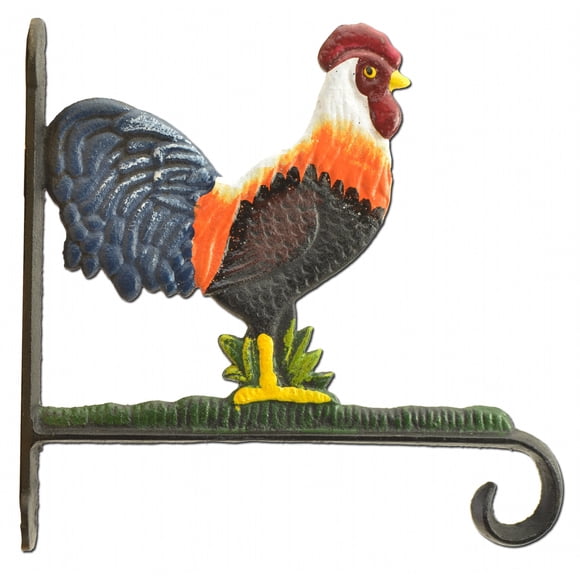 FLAG EMOTES Rooster Plant Hanger Hook Colorful Cast Iron Large Hanging Bracket for Potted Plants 10.25" Deep