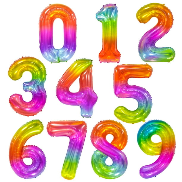 Juego de globos con números en forma de arcoíris Jumbo, 10 unidades, 1 m, transp