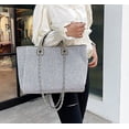 thumbnail image 4 of LinYooLi Women Canvas Handbag Large Capacity Chain Tote Bag PU Handle Shoulder Bag, 4 of 6