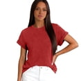 thumbnail image 6 of T Shirts Womens Crew Neck Rolled Short Sleeve Basic Summer Tops 2026 Casual Tees Red S, 6 of 6