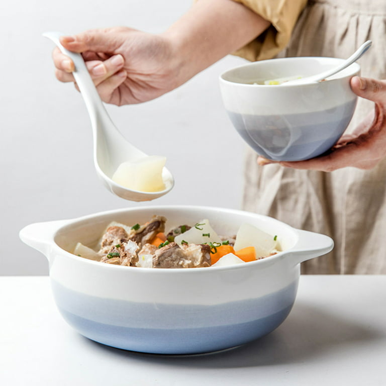 Qeeadeea Extra Large Soup Bowl Ceramic, Pasta Salad Bowl Large Serving Bowl  Colorful-blue and white bowl 1500ml-soup bowl with spoon