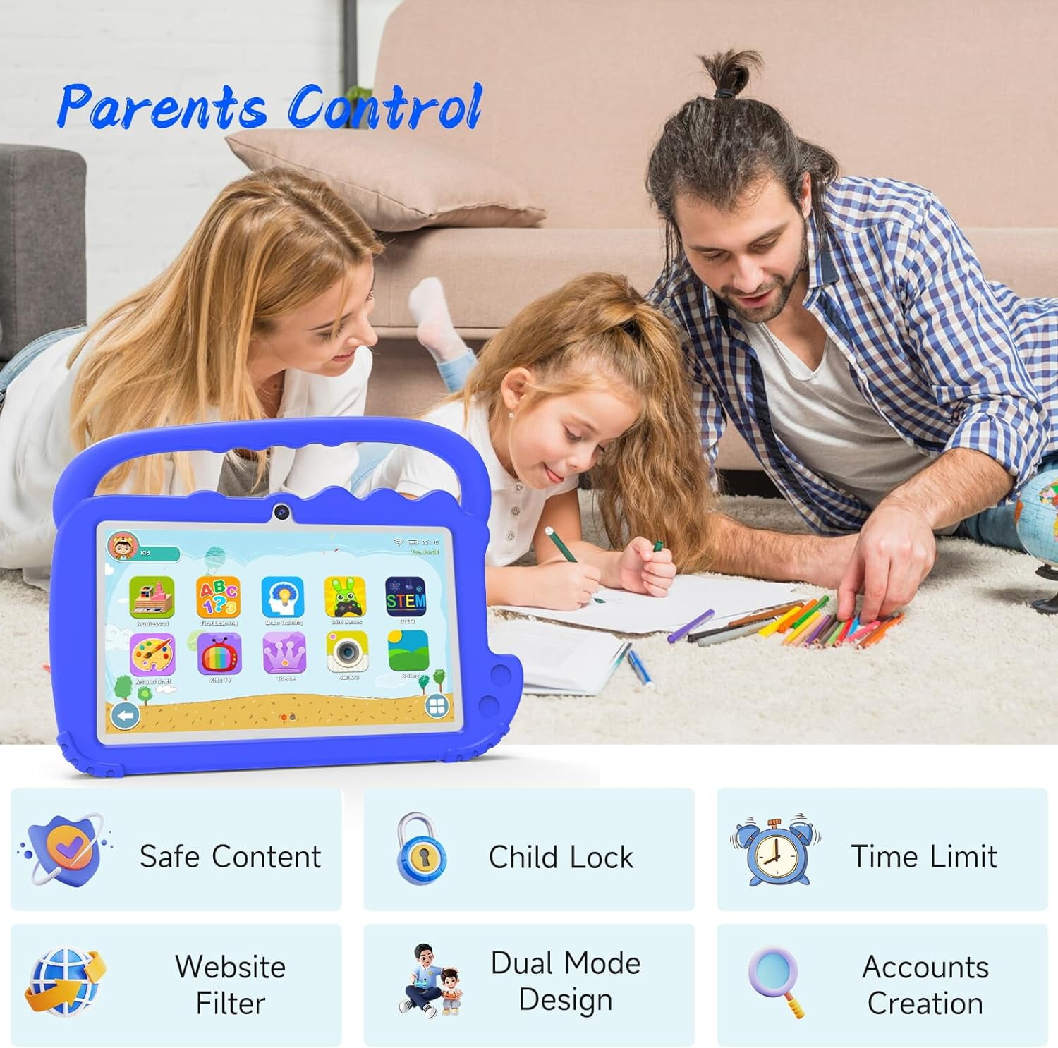 IWEGGO 7 in 1024 x 600 Child Tablet, 32GB, Android 12, Wi-Fi, Blue with Case