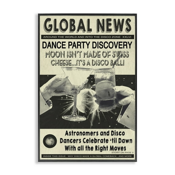 Stupell Industries Vintage Disco News Article Entertainment Painting Black Framed Art Print Wall Art, 12 x 18