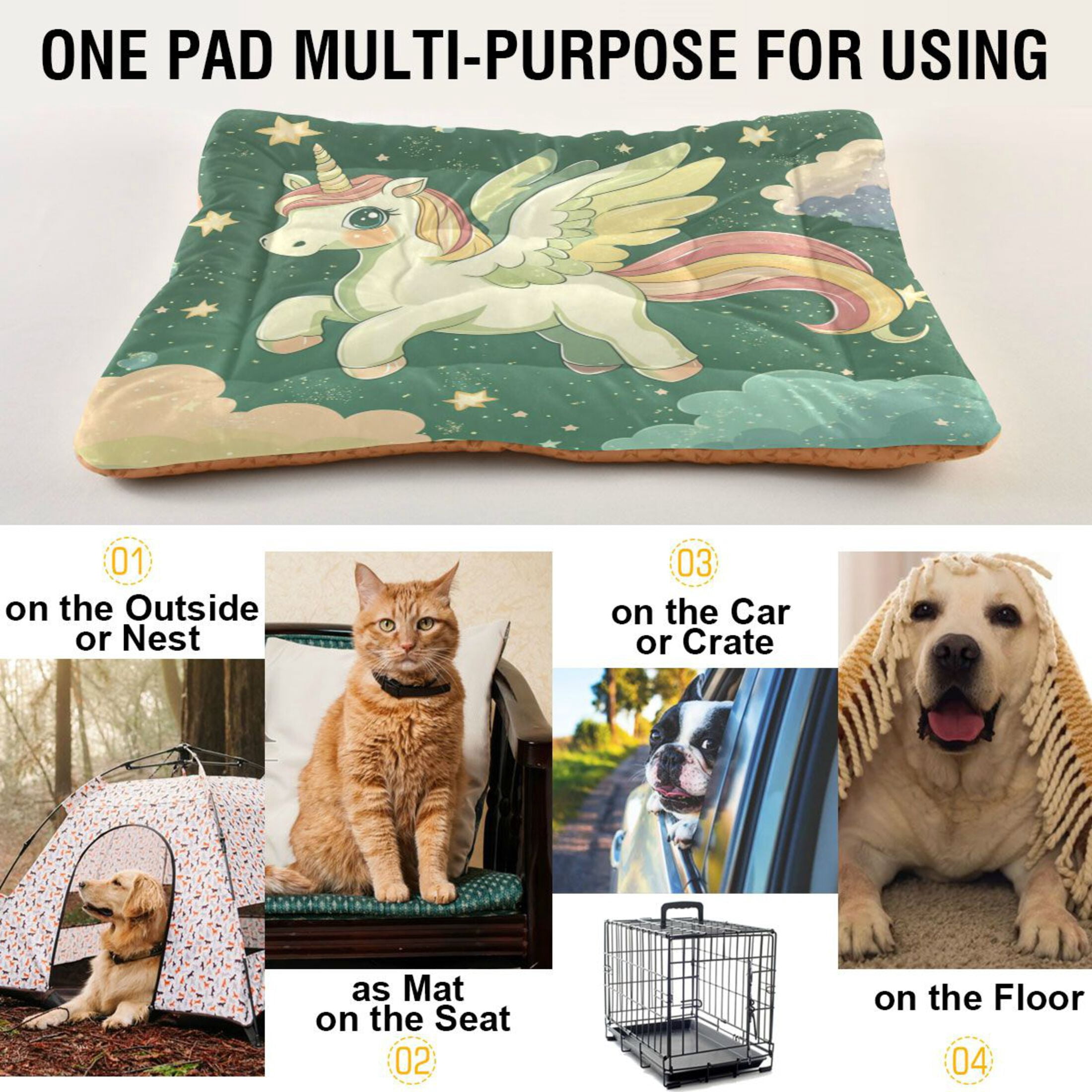 Qxltty Cute Unicorn Green Pattern Ped Pad Wear-resistant and Hard to Bite Through Sleeping Pad for Small Medium Large Dogs Winter Pet Bed 36×24in