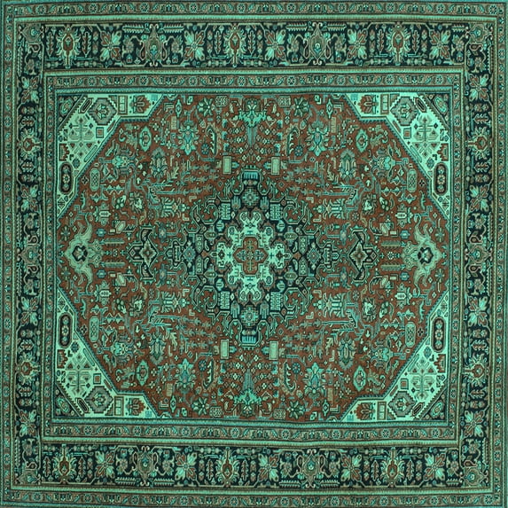 Ahgly Company Indoor Square Medallion Turquoise Blue Traditional Area Rugs, 6' Square