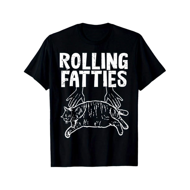 Camiseta con estampado de gato Rolling Fatties, cuello redondo de algodón, manga corta, corte regular, estampado geométrico, ideal para todas las estaciones, para hombre y mujer.