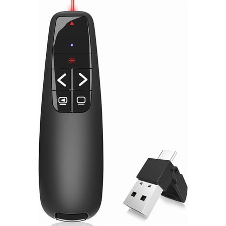 Wireless Presentation Clicker PowerPoint Presenter Remote : USB Type C with Red Laser Pointer Long Range PPT Control -Power Point Google Slide Advancer for Mac Laptop PC Computer Keynote