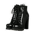 thumbnail image 5 of Women Patent Lug Sole Lace Up Chunky Heeled Platform Ankle Boots 18356, 5 of 6