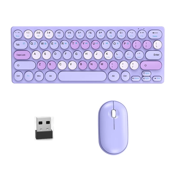 Wireless Keyboards And Combo With Round Keycaps 2.40G 64Keys Silents Clicks For Laptop Ergonomic