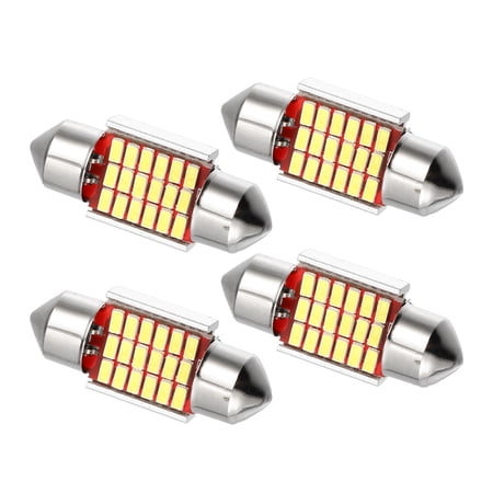 Unique Bargains LED Festoon Light White Bright LED 31mm DE3175 LED 18SMD 3014 Chipsets Metal Silver Tone Yellow 4 Pcs