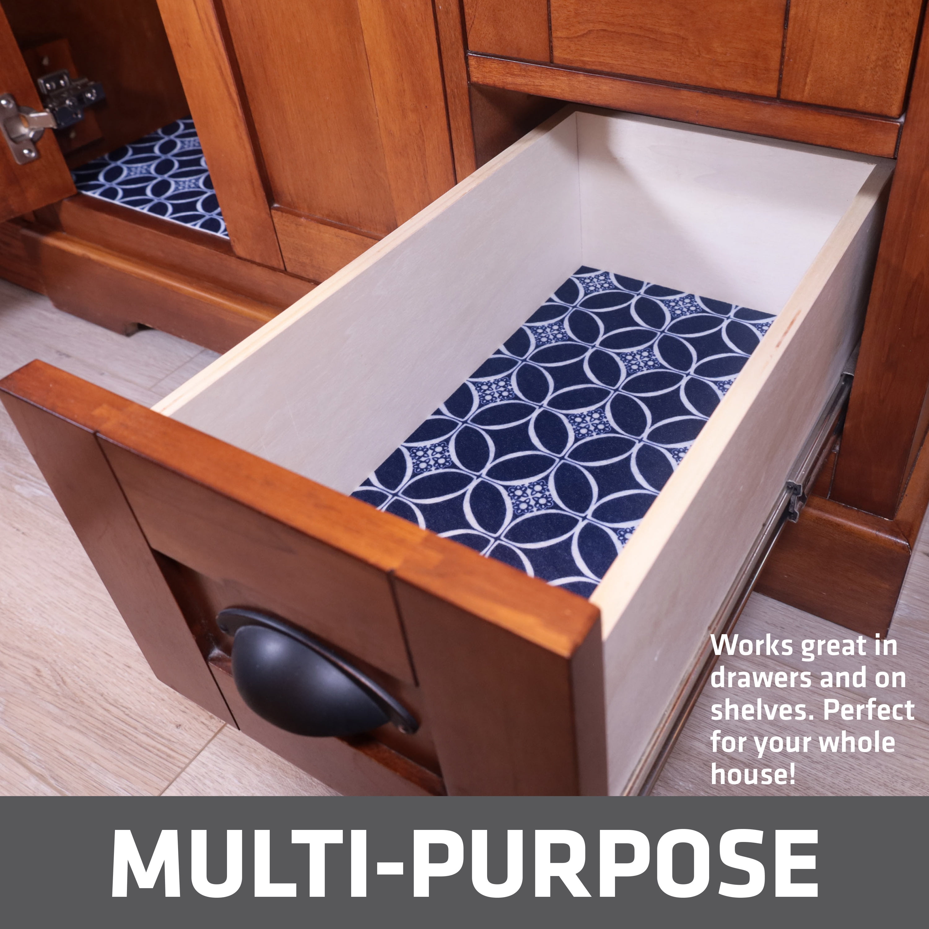 Drymate XL Under Sink Mat, Waterproof Cabinet Protection Mats for Kitchen & Bathroom, Absorbent Shelf Liners, Slip-Resistant, Non-Adhesive, Machine Washable, Durable (USA Made)(24”x59”)(Indigo)