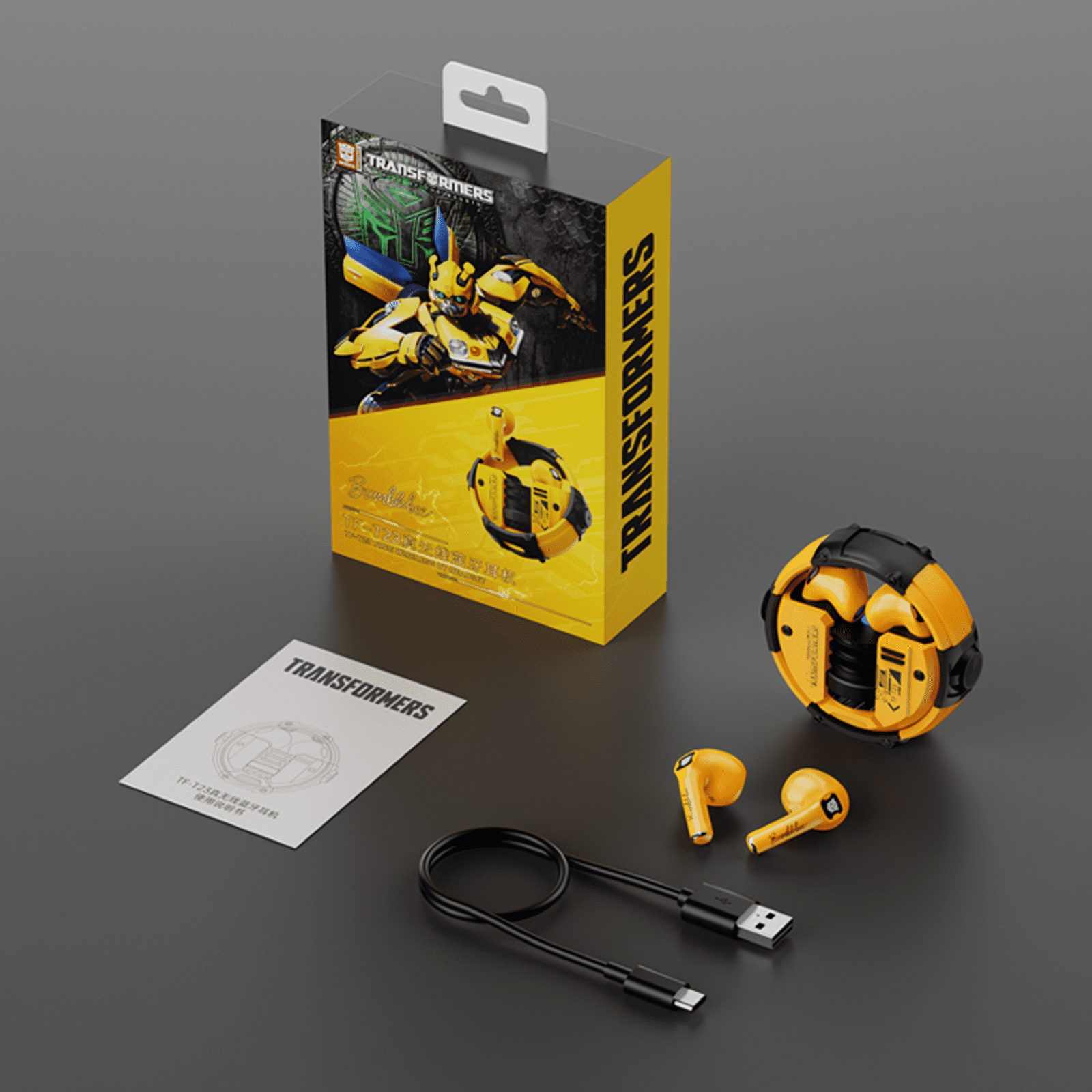 Transformers TF-T23 Wireless Bluetooth Earbuds - Premium Zinc Alloy Case RGB Breathing Lights, Gaming Mode, 13mm Loudspeaker, Deep Bass Sound, Long Battery Life, Type-C Fast Charge – Bumblebee Yellow