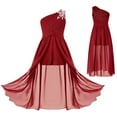 thumbnail image 6 of LiiYii Kids Girls Chiffon Bridesmaid Dress One Shoulder Flower Girl Maxi Romper Dresses Ball Gown Burgundy 10, 6 of 7