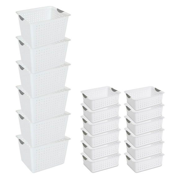 Sterilite Set of Ultra Plastic Storage Bin Baskets, 6 Deep and 12 Medium