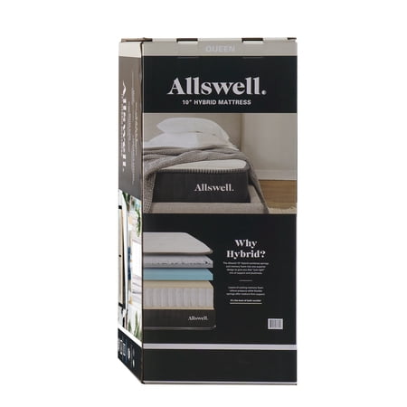 THE ALLSWELL 10″ HYBRID MATTRESS IN A BOX WITH GEL MEMORY FOAM, ADULT, QUEEN