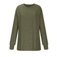 thumbnail image 5 of AXXD Womens Oversized Tee Shirts Green Basic Summer 2024 Loose Trendy Button Round-Neck Long Sleeve Casual T-shirt Top Solid Blouse, 5 of 8