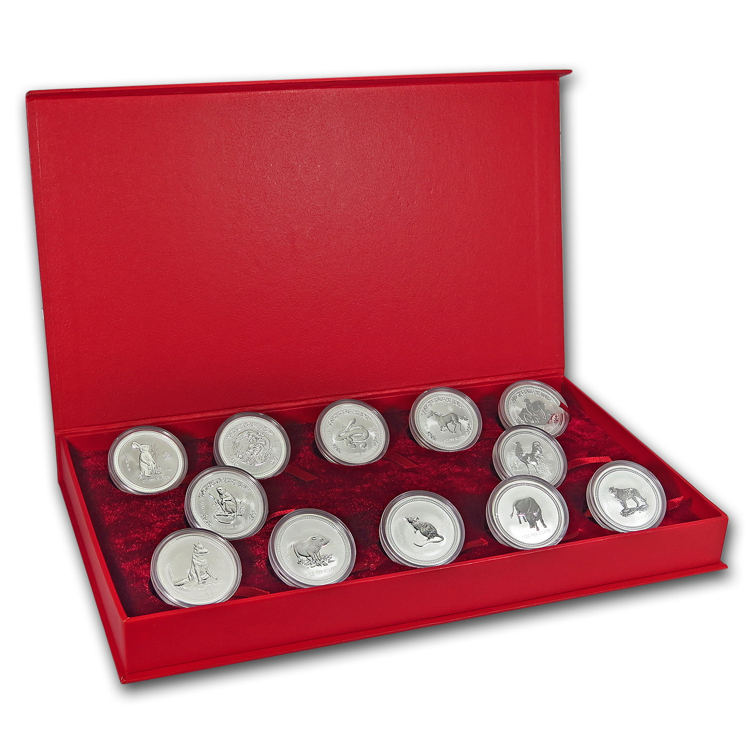 1 Oz Silver 12 coin Red Presentation Box Lunar Series II 
