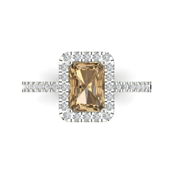 Halo Engagement Ring for Women - 1.86ct Simulated Champagne Diamond in 14K White Gold Promise Ring